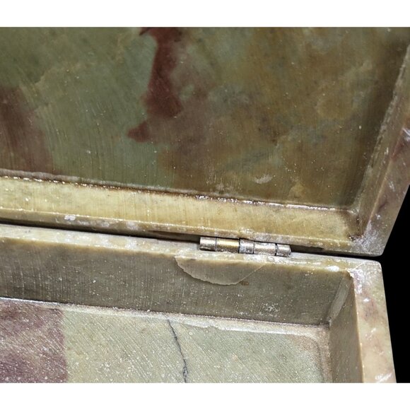 Hand Carved Floral Soap Tone Hinged Trinket Box - Picture 5 of 14